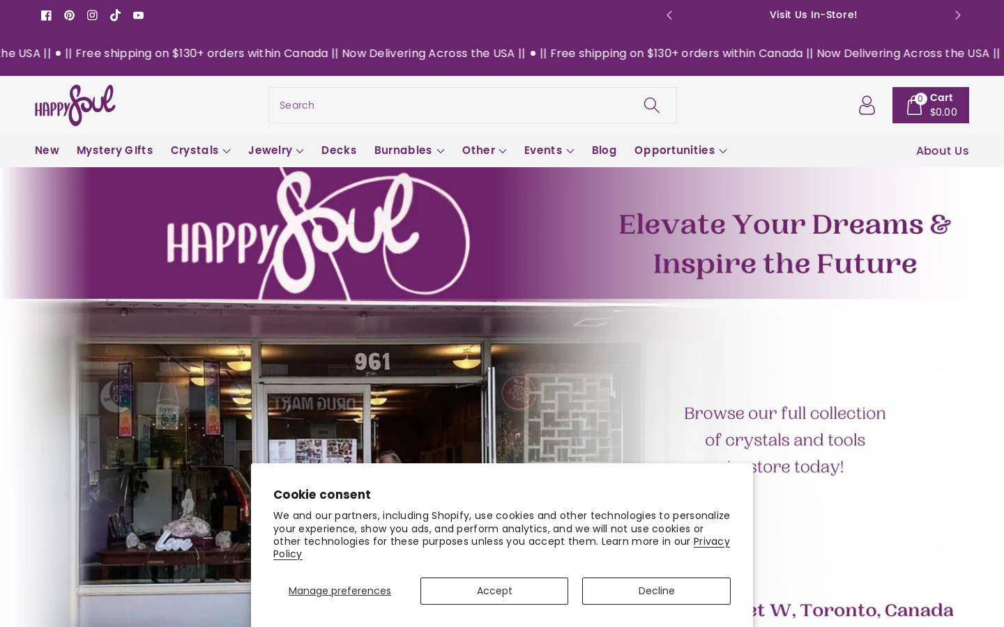 happysoulcrystals.com homepage screenshot