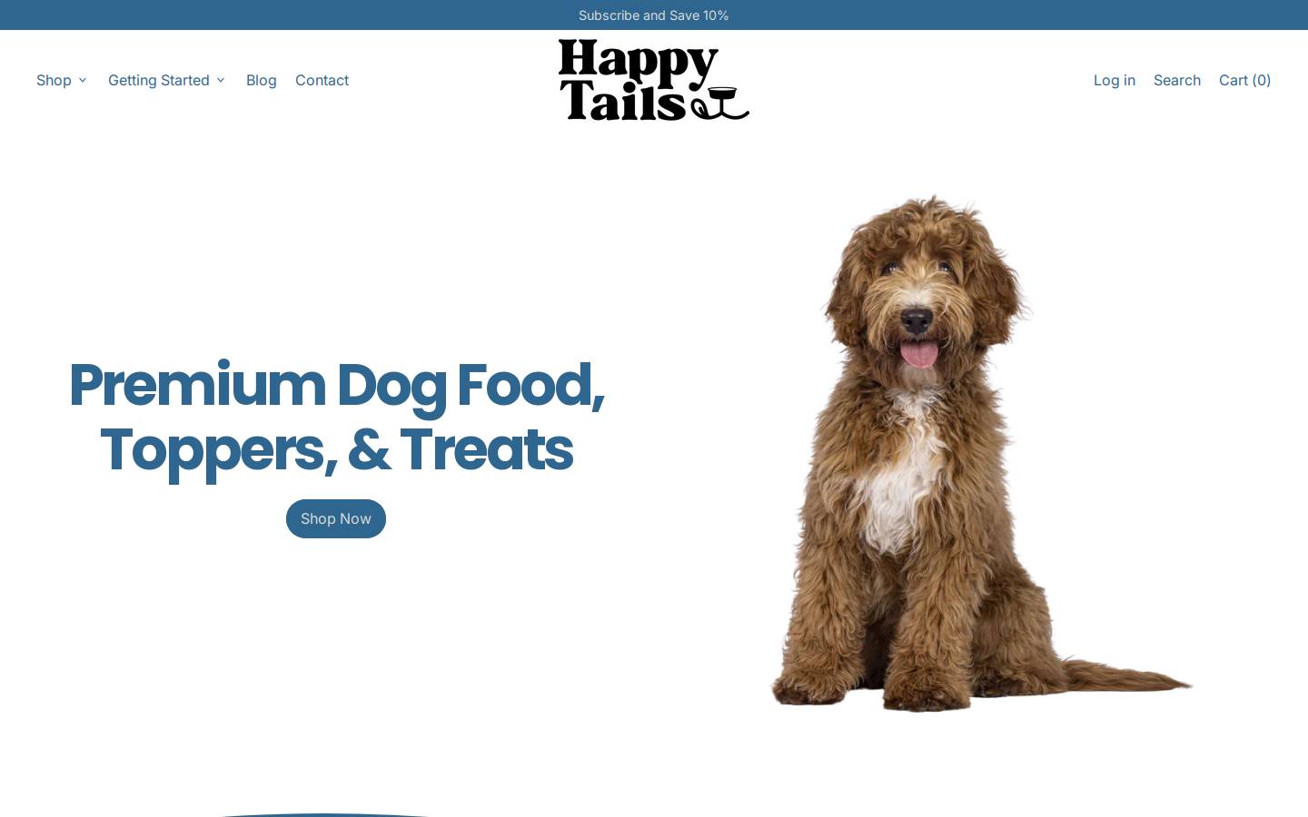 happytailsdogfood.com homepage screenshot