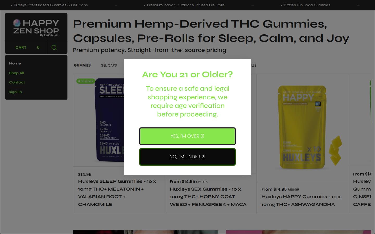 happyzenshop.com homepage screenshot