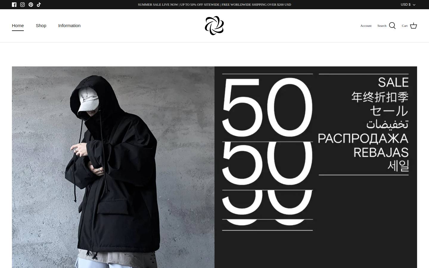 Harajuku Streetwear homepage screenshot