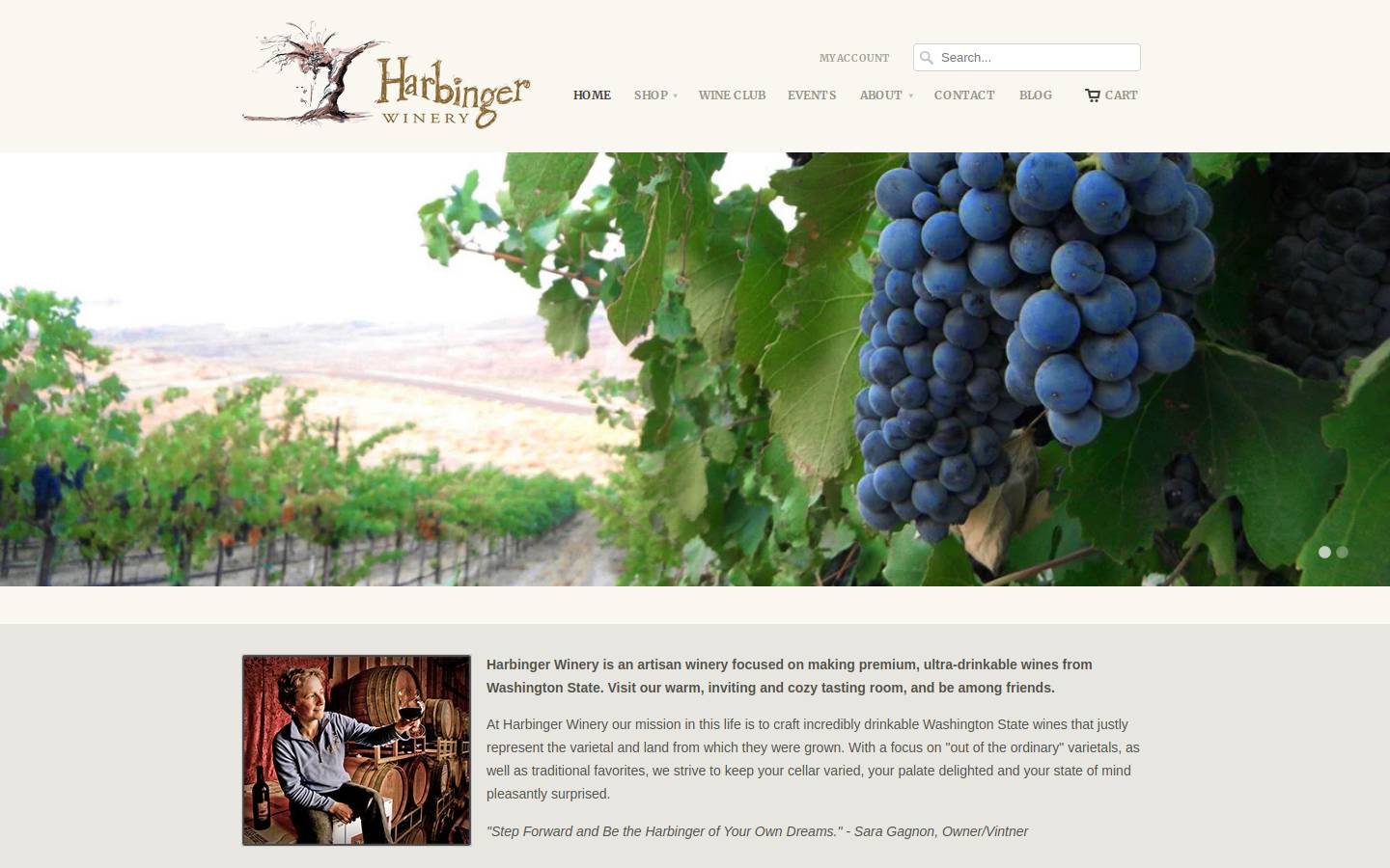 harbingerwinery.com homepage screenshot
