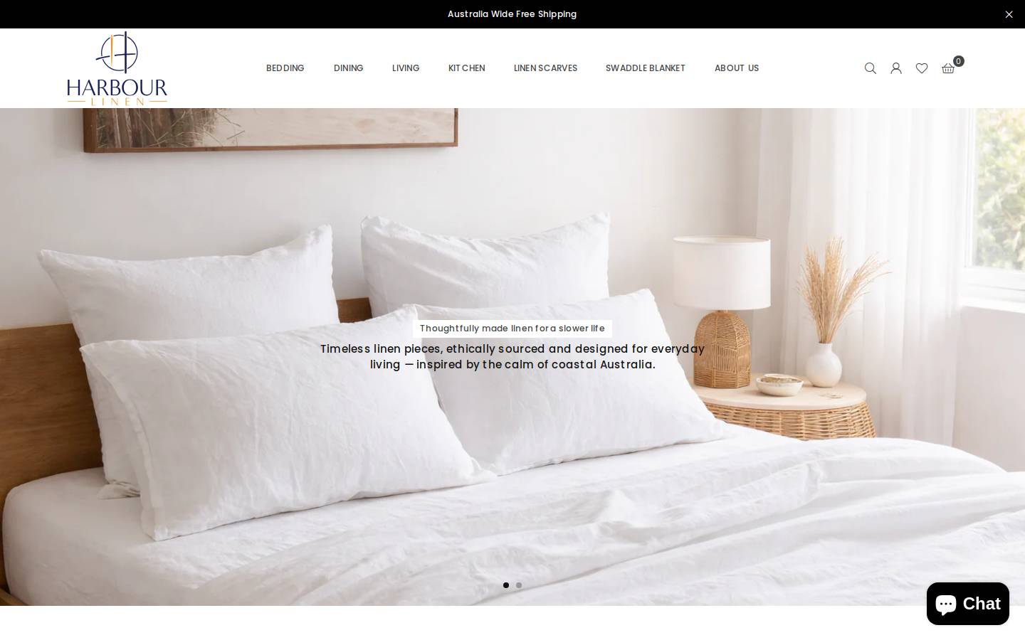 harbourlinen.com.au homepage screenshot