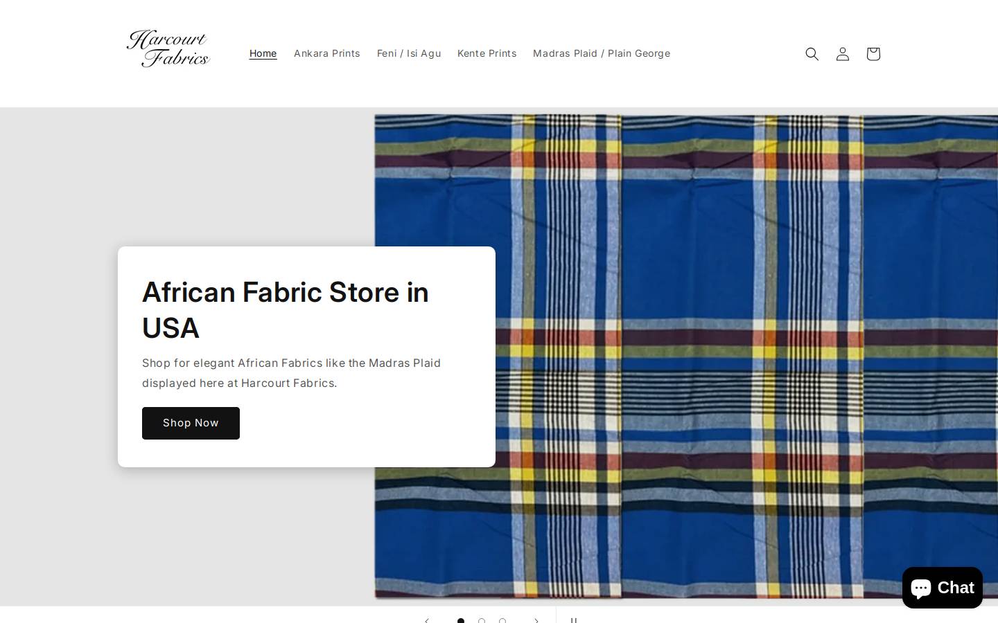 harcourtfabrics.com homepage screenshot