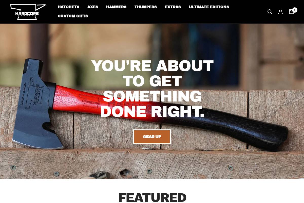 hardcorehammers.com homepage screenshot