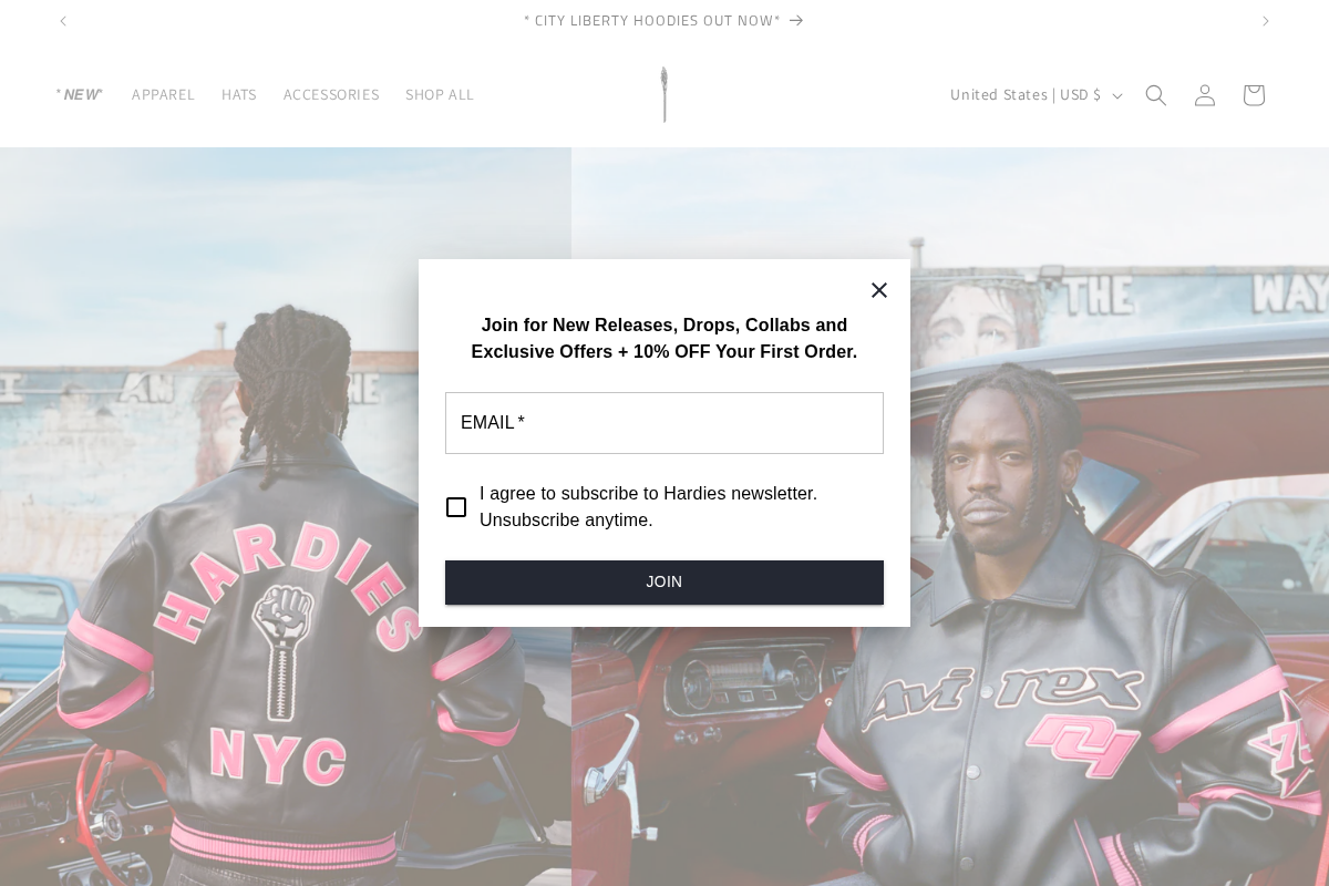 Hardies homepage screenshot