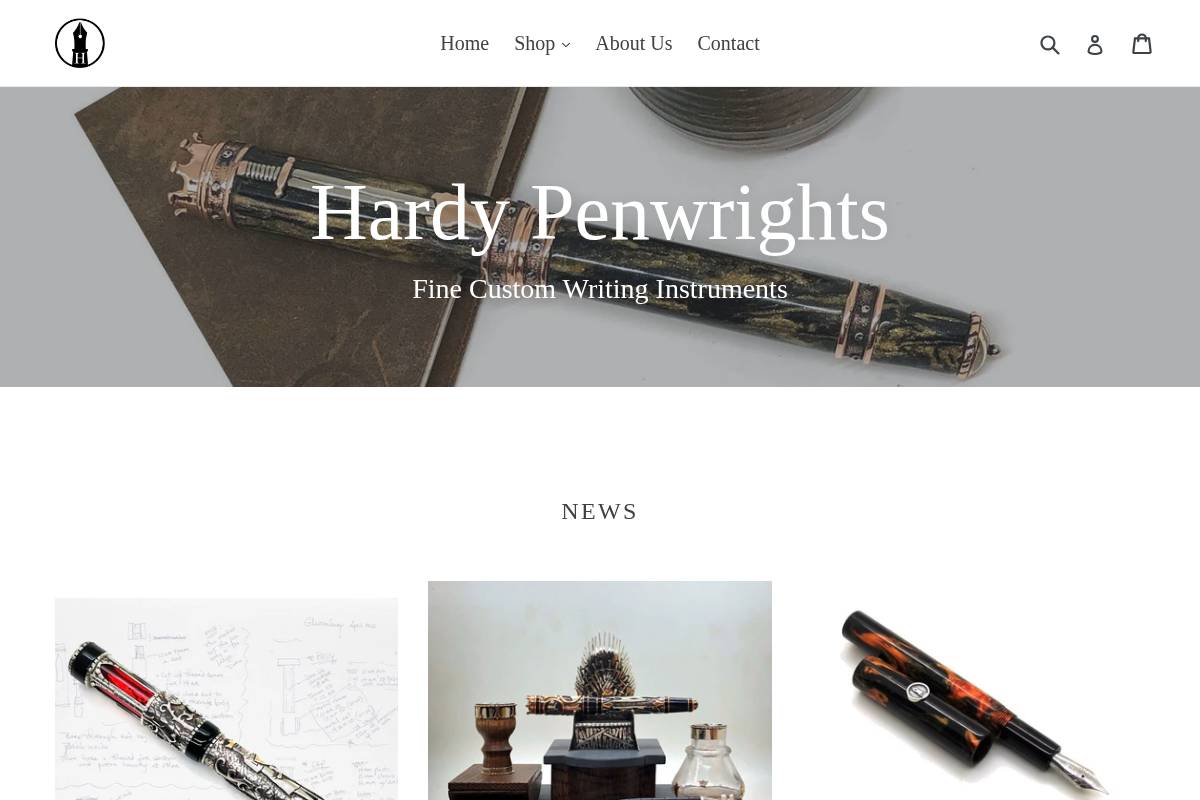 hardypens.com homepage screenshot