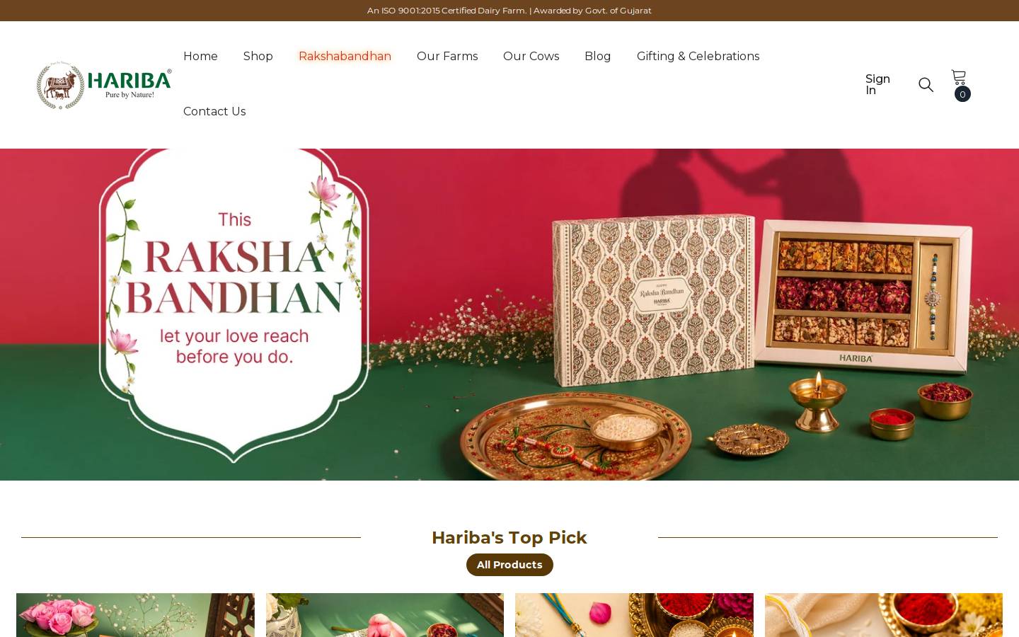 haribadairyfarm.com homepage screenshot