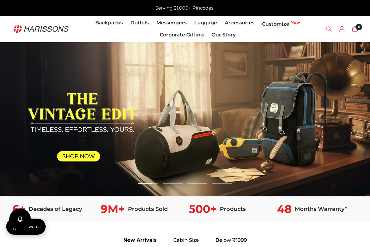 Harissons Bags homepage screenshot