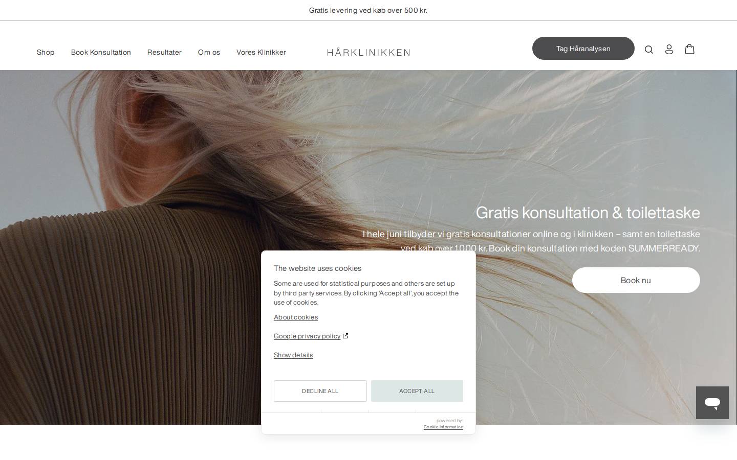 Hårklinikken homepage screenshot