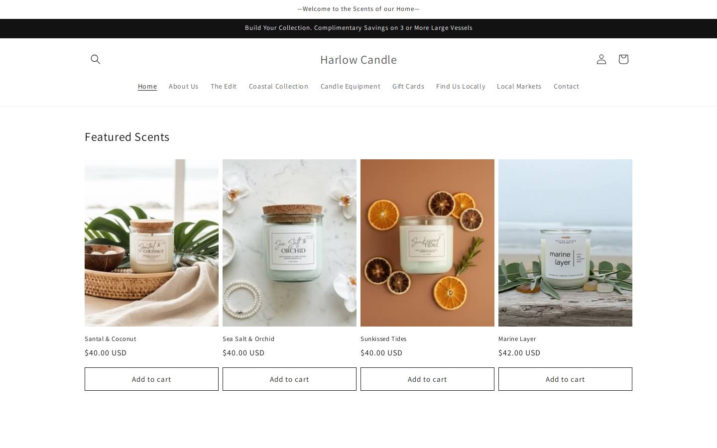 harlowcandle.com homepage screenshot