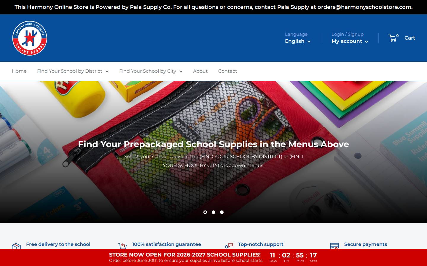 harmonyschoolstore.com homepage screenshot