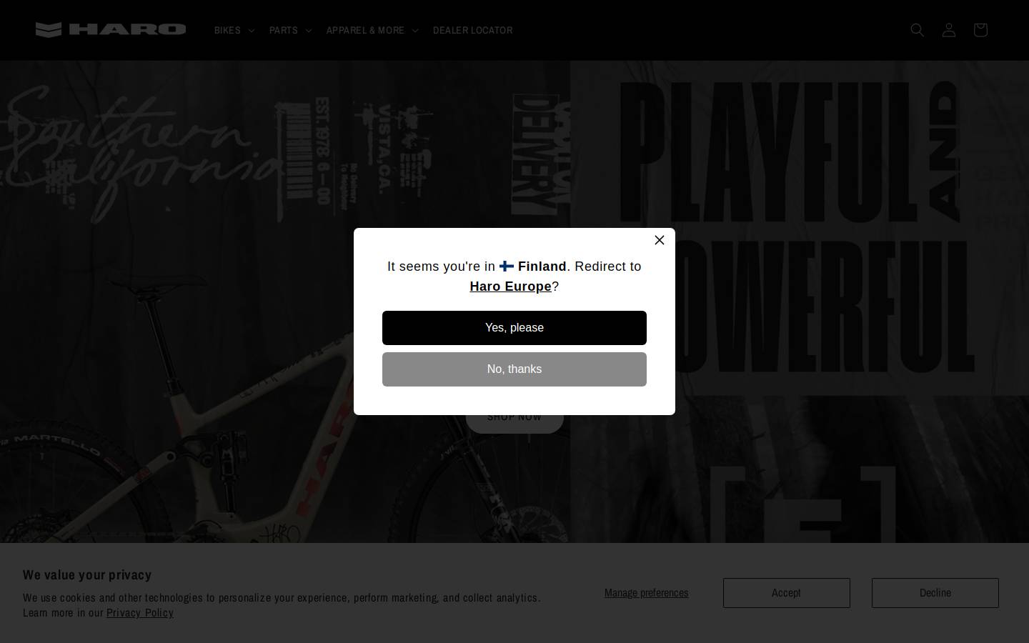 Haro BMX homepage screenshot