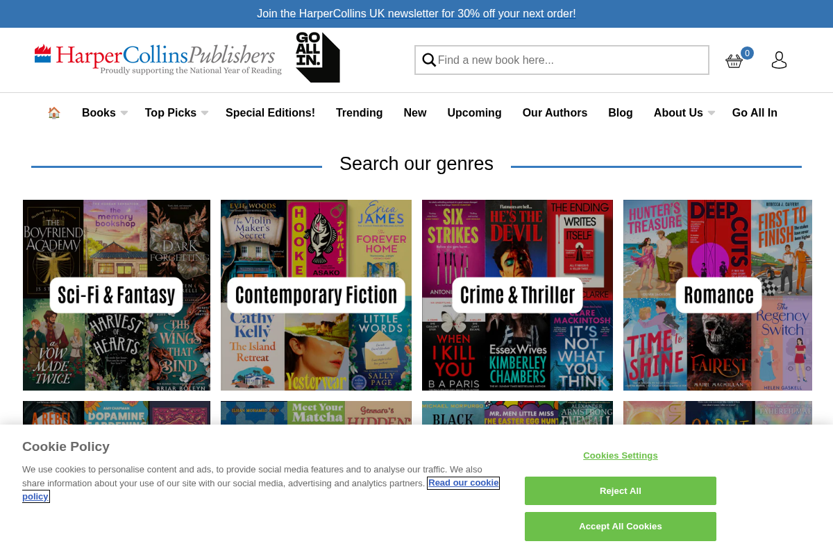 HarperCollinsUK homepage screenshot