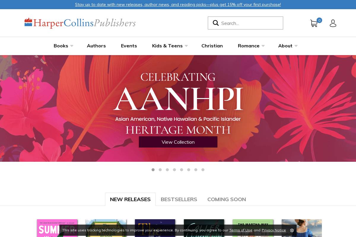 HarperCollins Publishers homepage screenshot