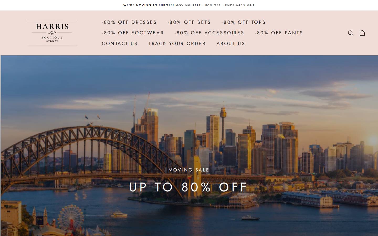 harrisboutique.com homepage screenshot