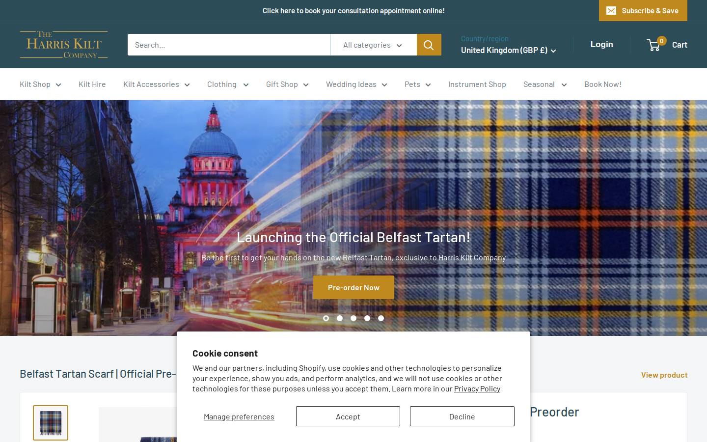 harriskiltcompany.com homepage screenshot