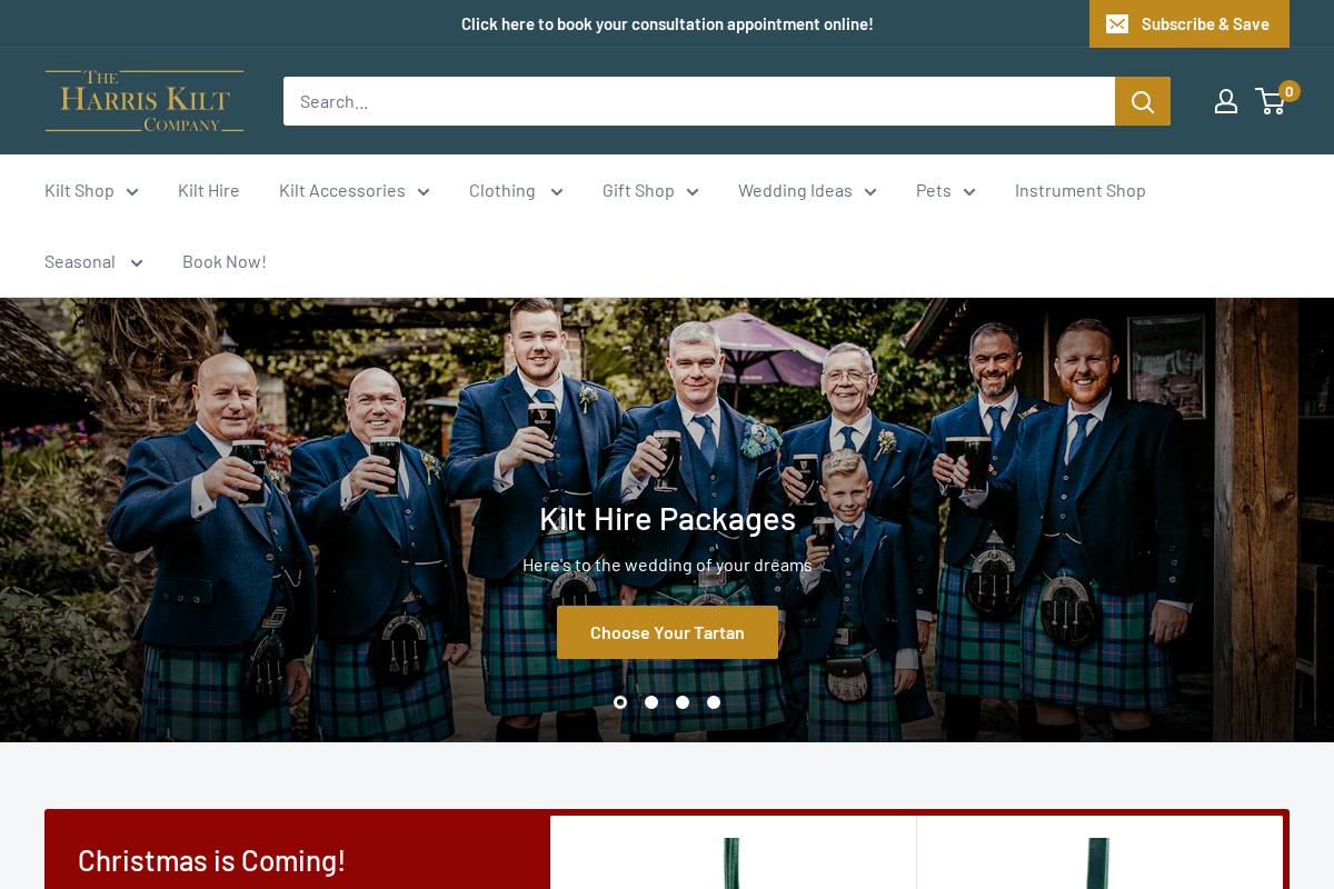 Harriskilts homepage screenshot