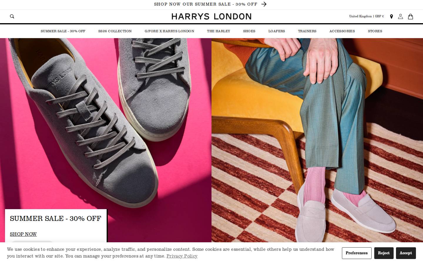 Harrys of London homepage screenshot