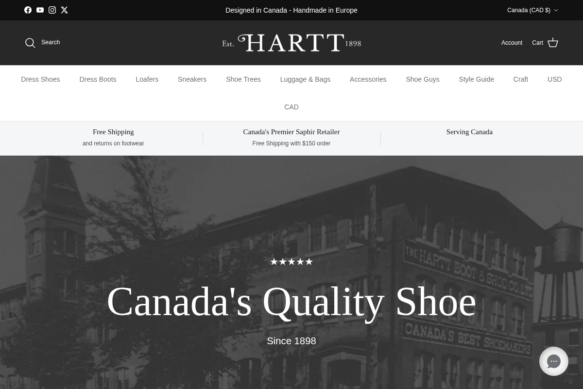 The Hartt Shoe Company homepage screenshot