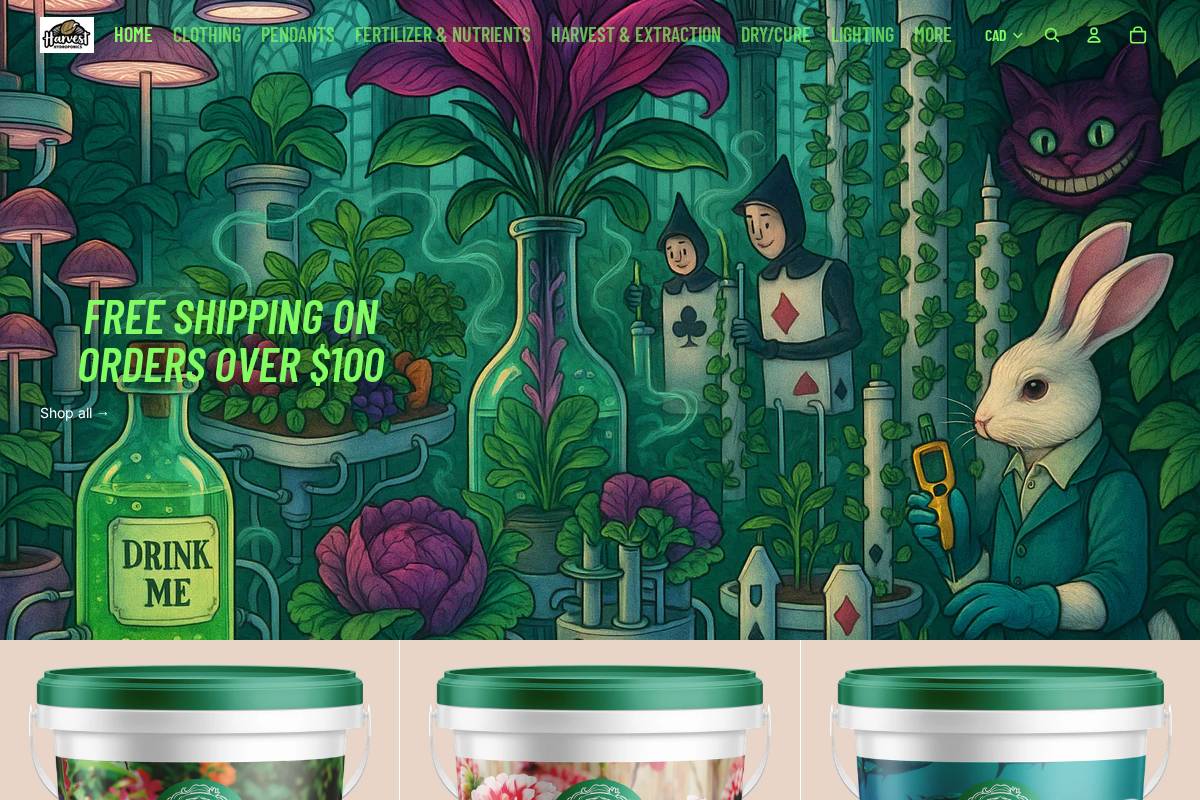 harvesthydroponics.ca homepage screenshot