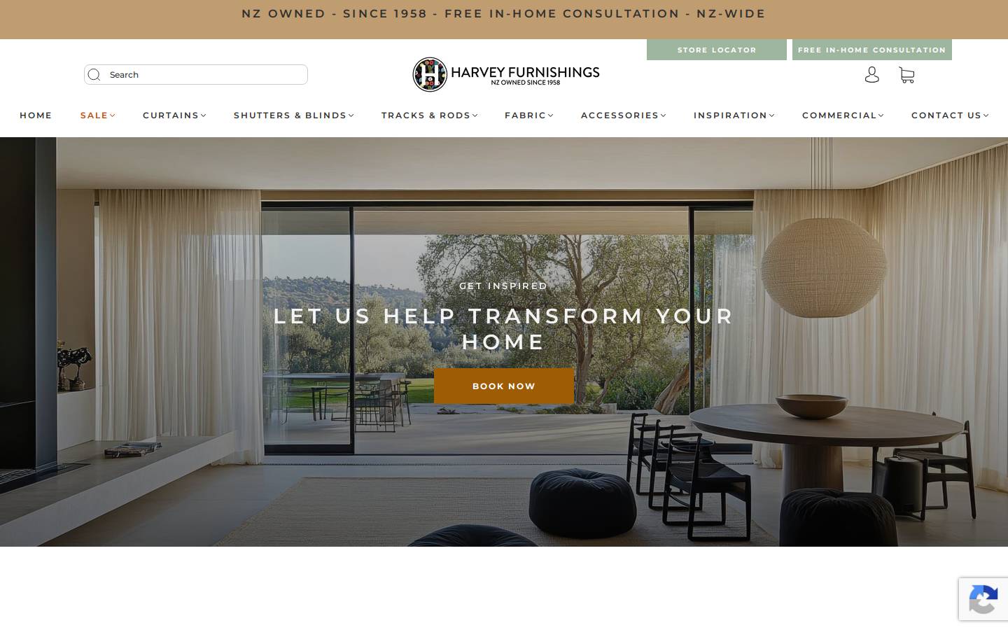 Harvey Furnishings homepage screenshot