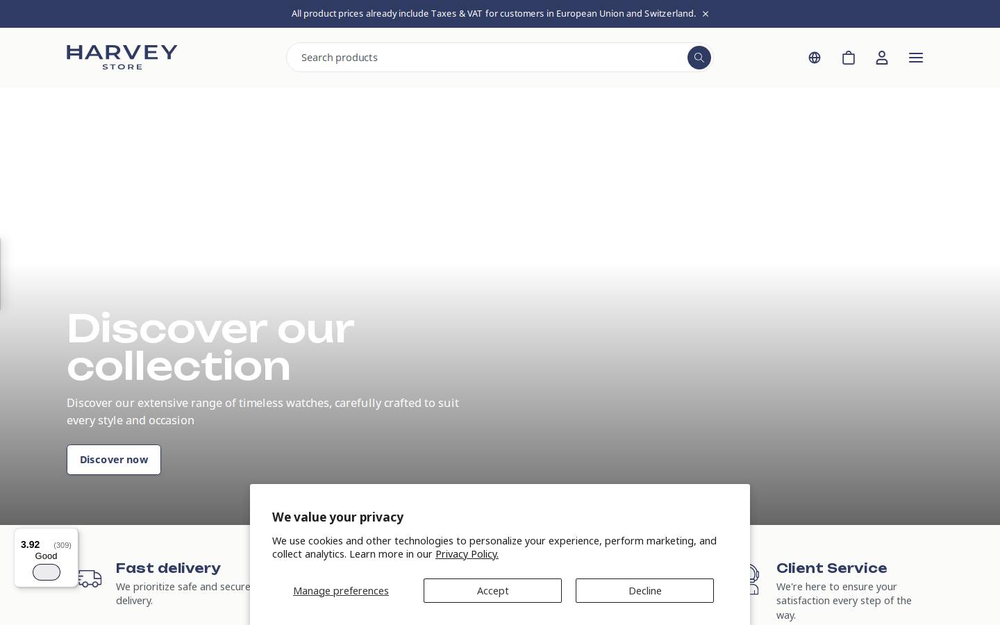 Harvey Store homepage screenshot