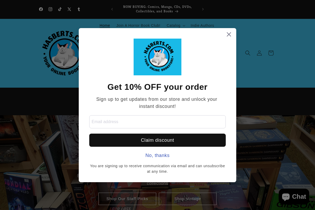 Hasberts homepage screenshot