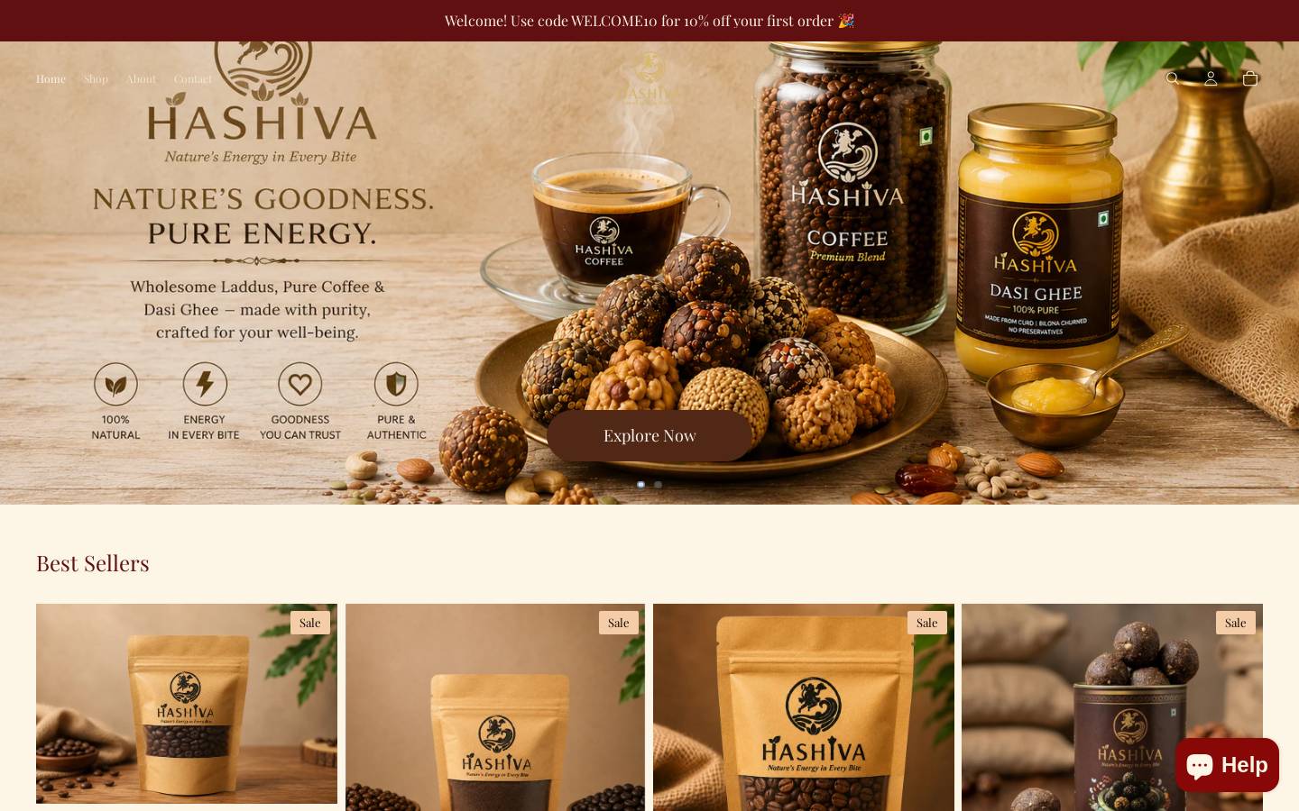 hashivafoods.com homepage screenshot