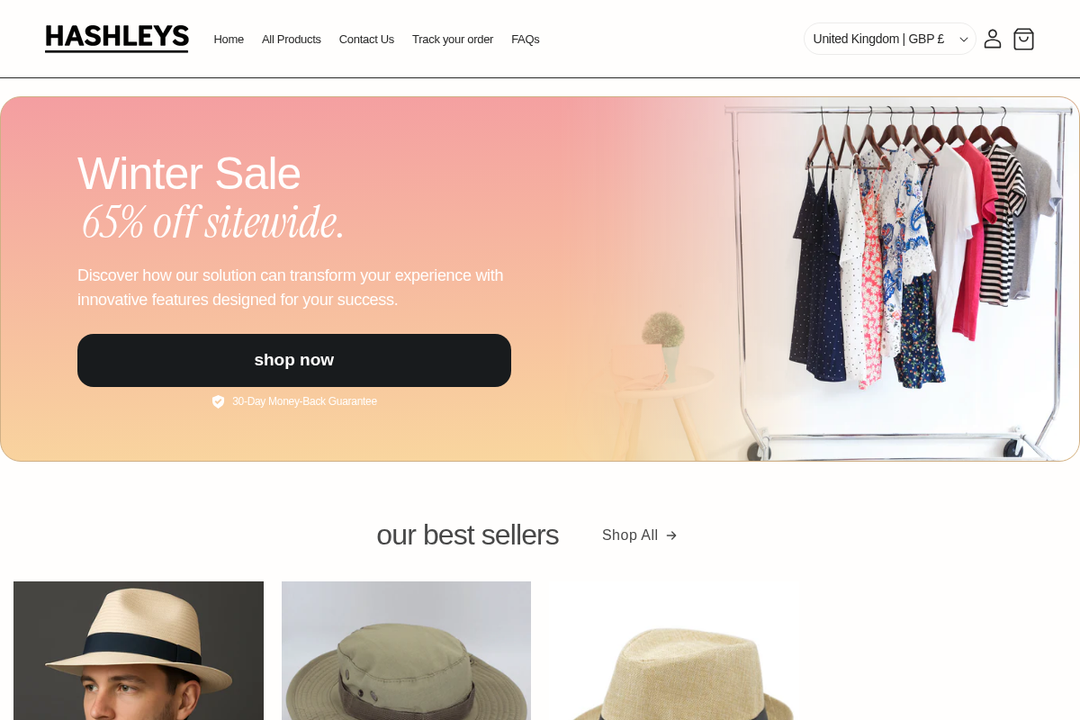 Hashleys homepage screenshot
