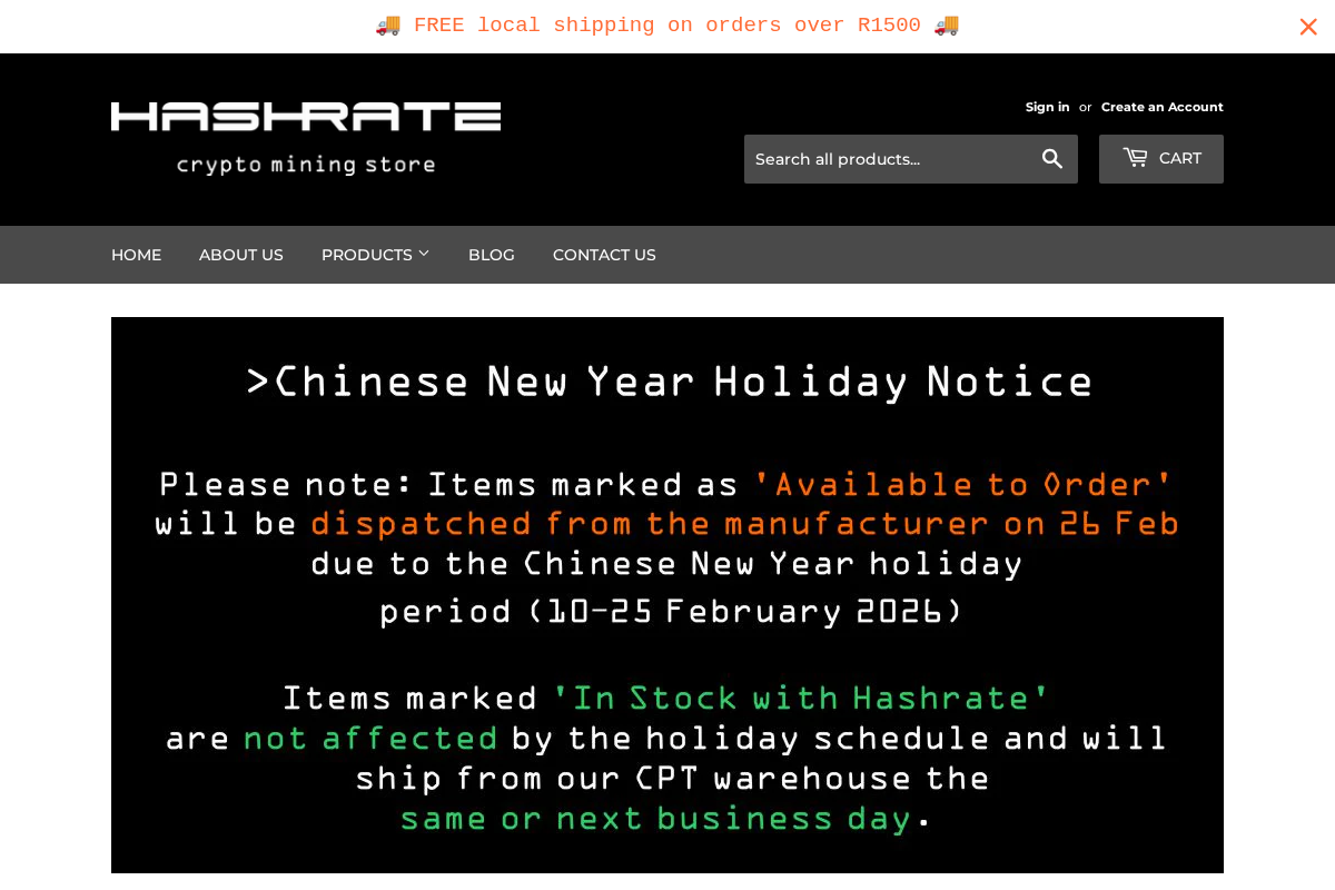 hashrate.co.za homepage screenshot