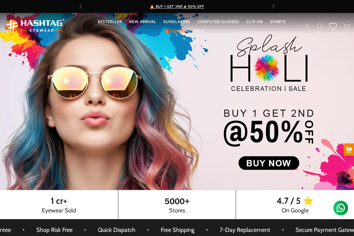 Hashtag Eyewears homepage screenshot