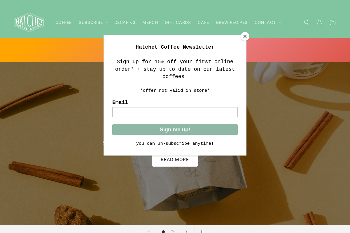 hatchetcoffee.com homepage screenshot