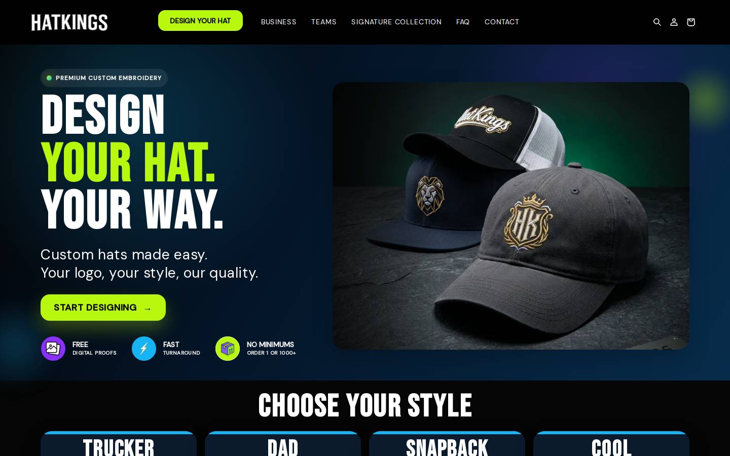 hatkings.com homepage screenshot