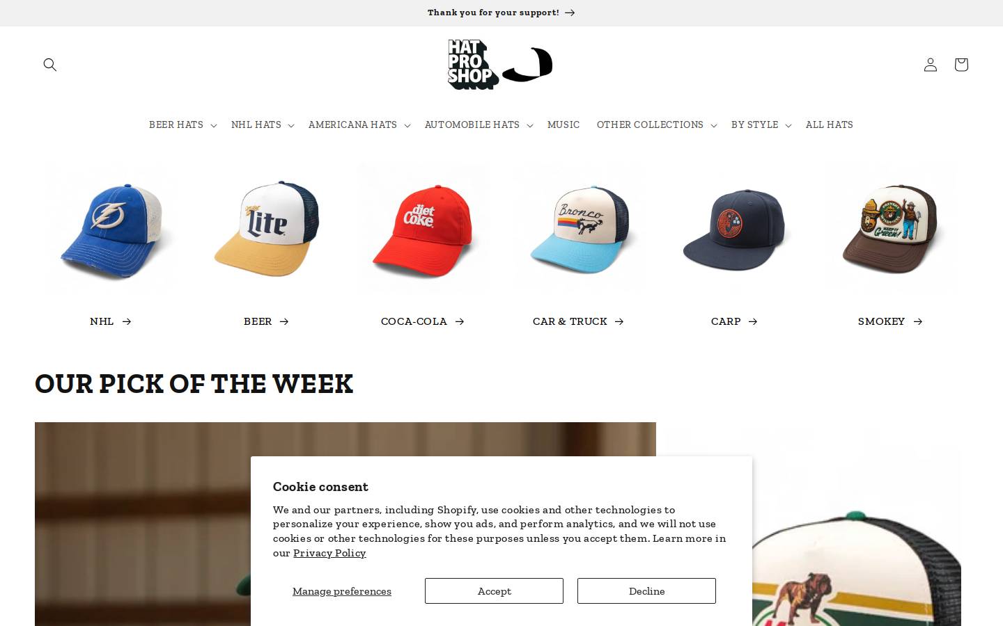 hatproshop.com homepage screenshot
