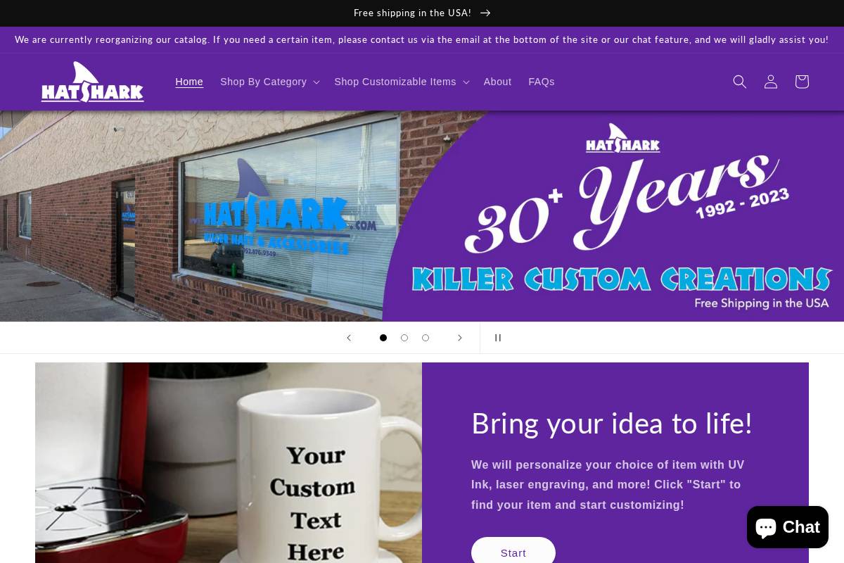 hatshark.com homepage screenshot