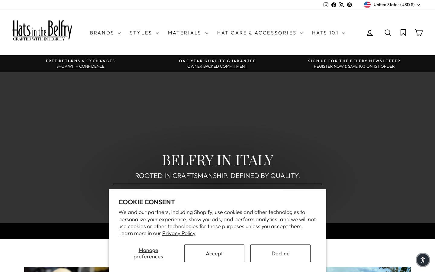 Hats in the Belfry homepage screenshot