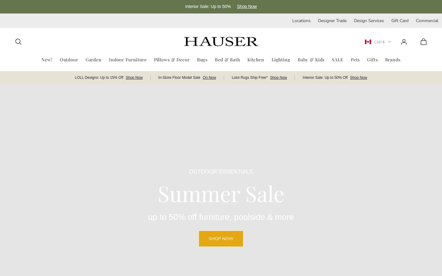 Hauser Furniture homepage screenshot