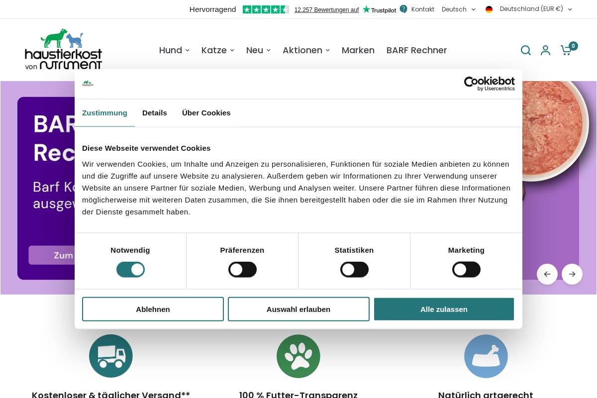 haustierkost.de homepage screenshot