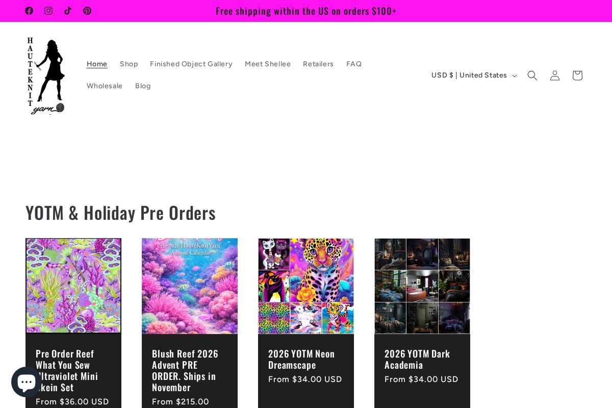 hauteknityarn.com homepage screenshot