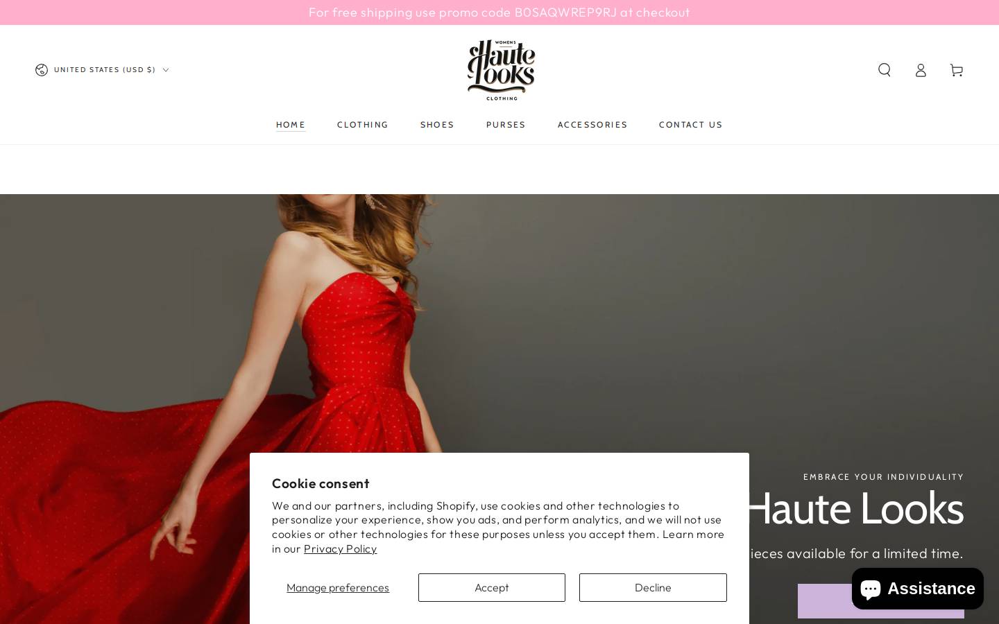 hautelooksclothing.com homepage screenshot