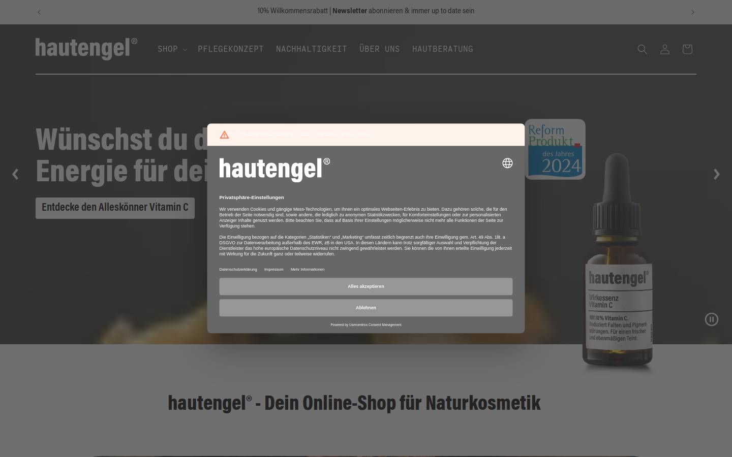 hautengel-kosmetik.com homepage screenshot