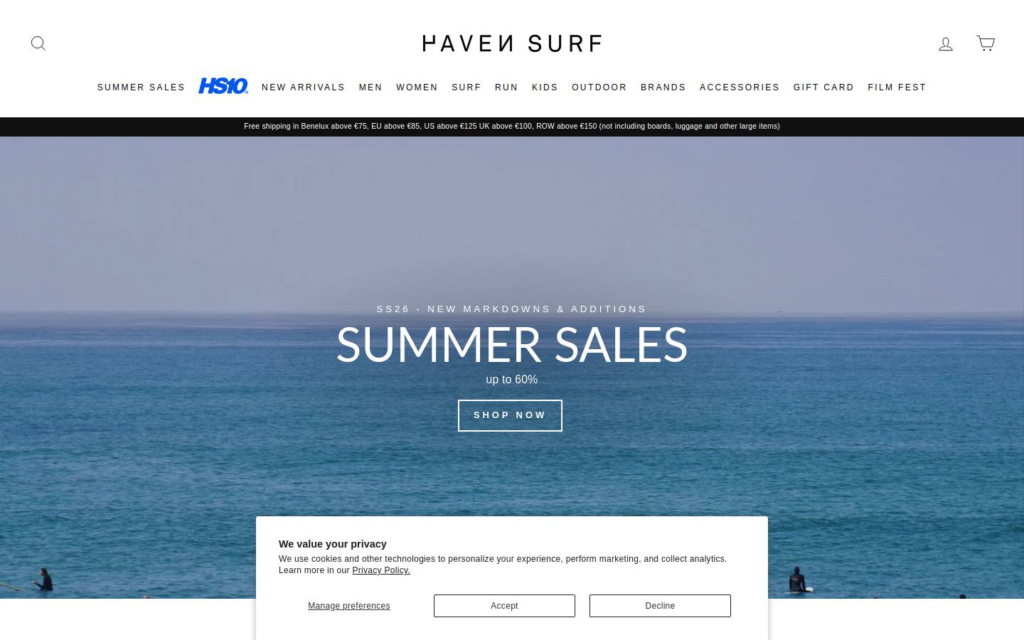 HAVEN surf homepage screenshot