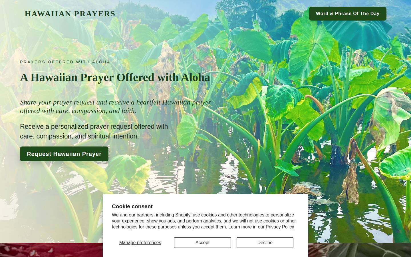 hawaiianprayer.com homepage screenshot