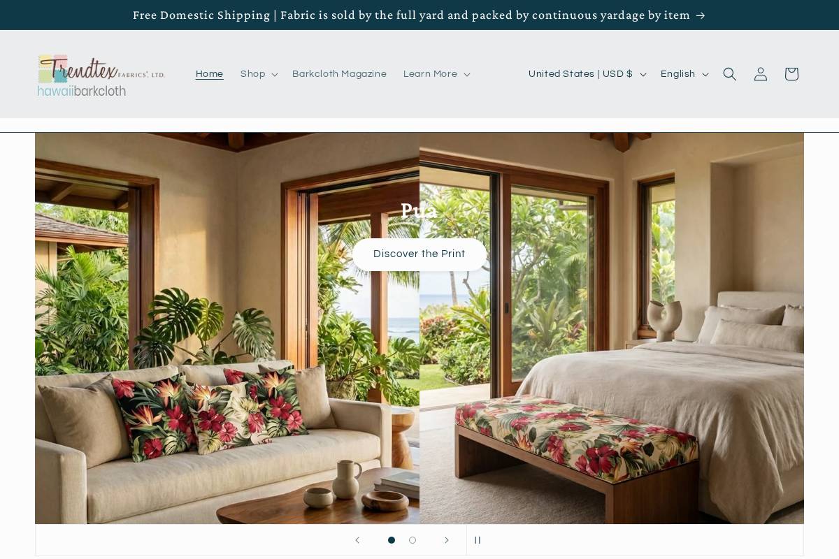 Hawaii Barkcloth homepage screenshot