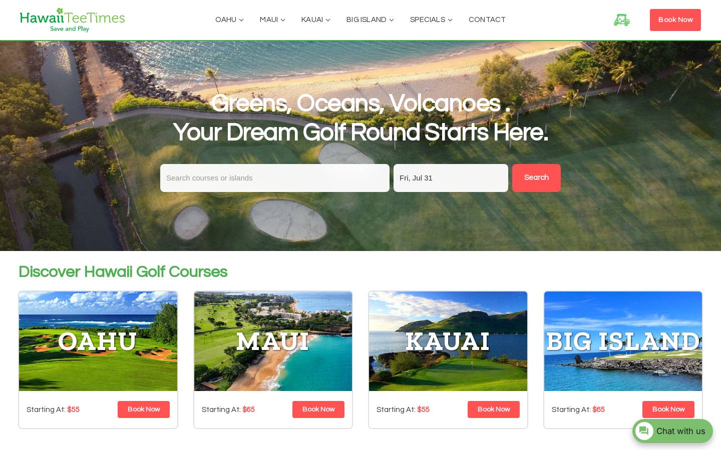 Hawaii Tee Times homepage screenshot