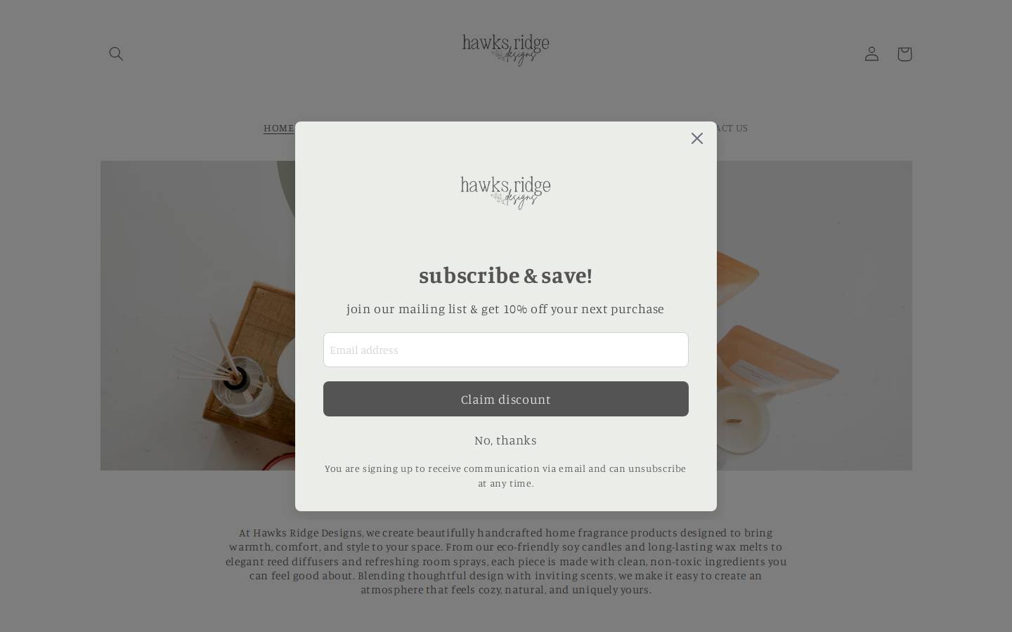 hawksridgedesigns.com homepage screenshot