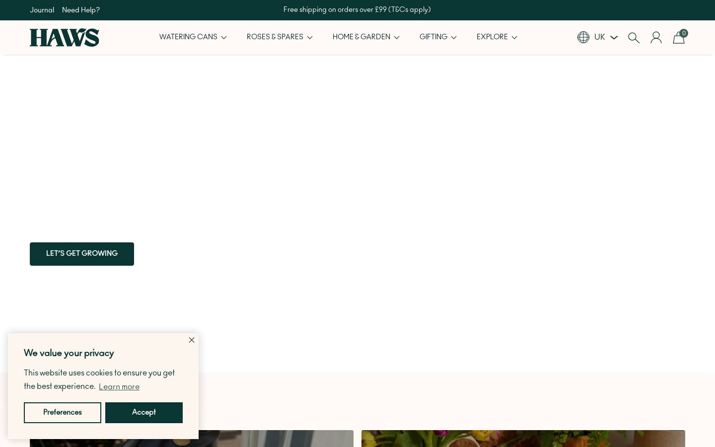 Haws Watering Cans homepage screenshot