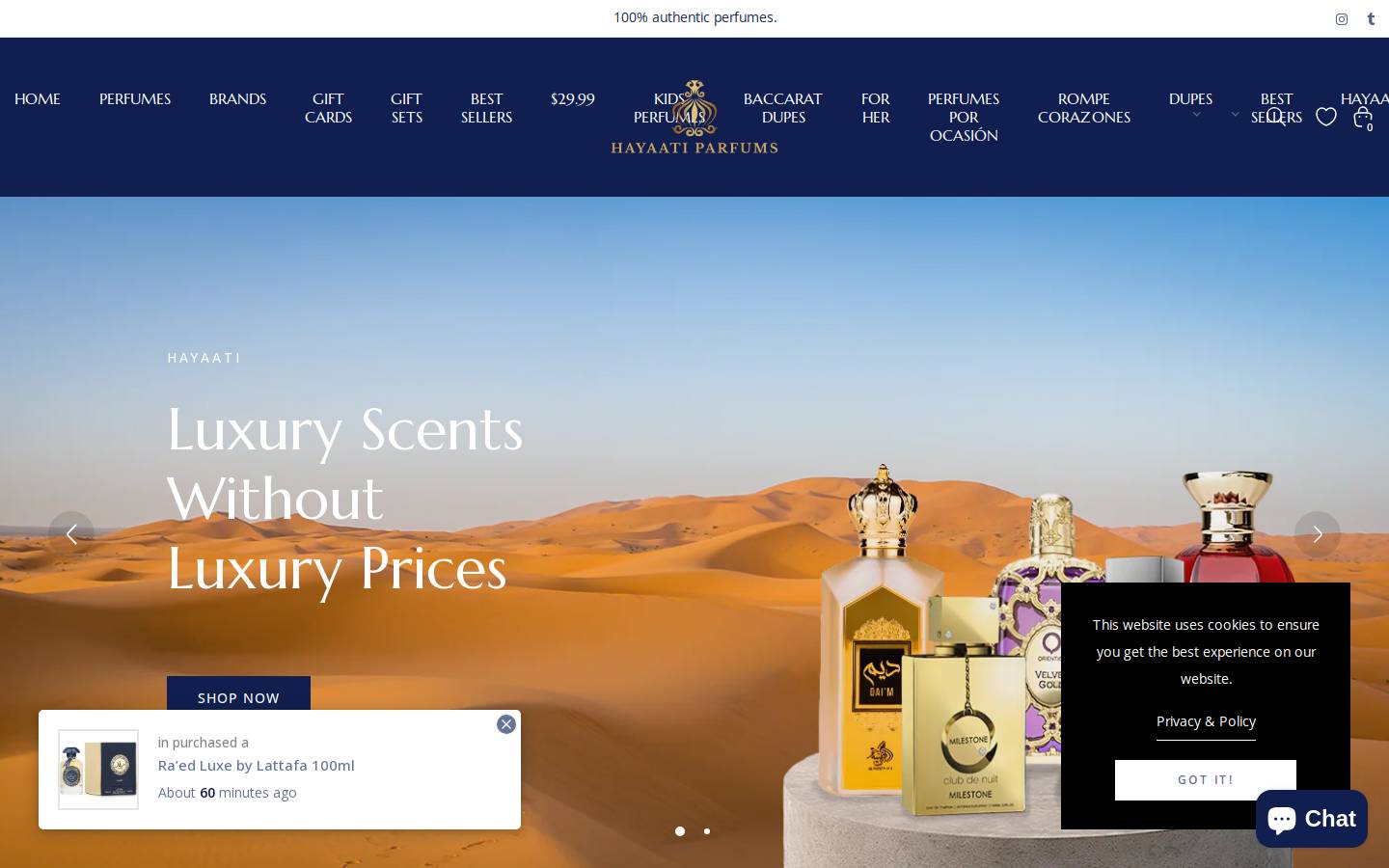 hayaatiparfums.com homepage screenshot