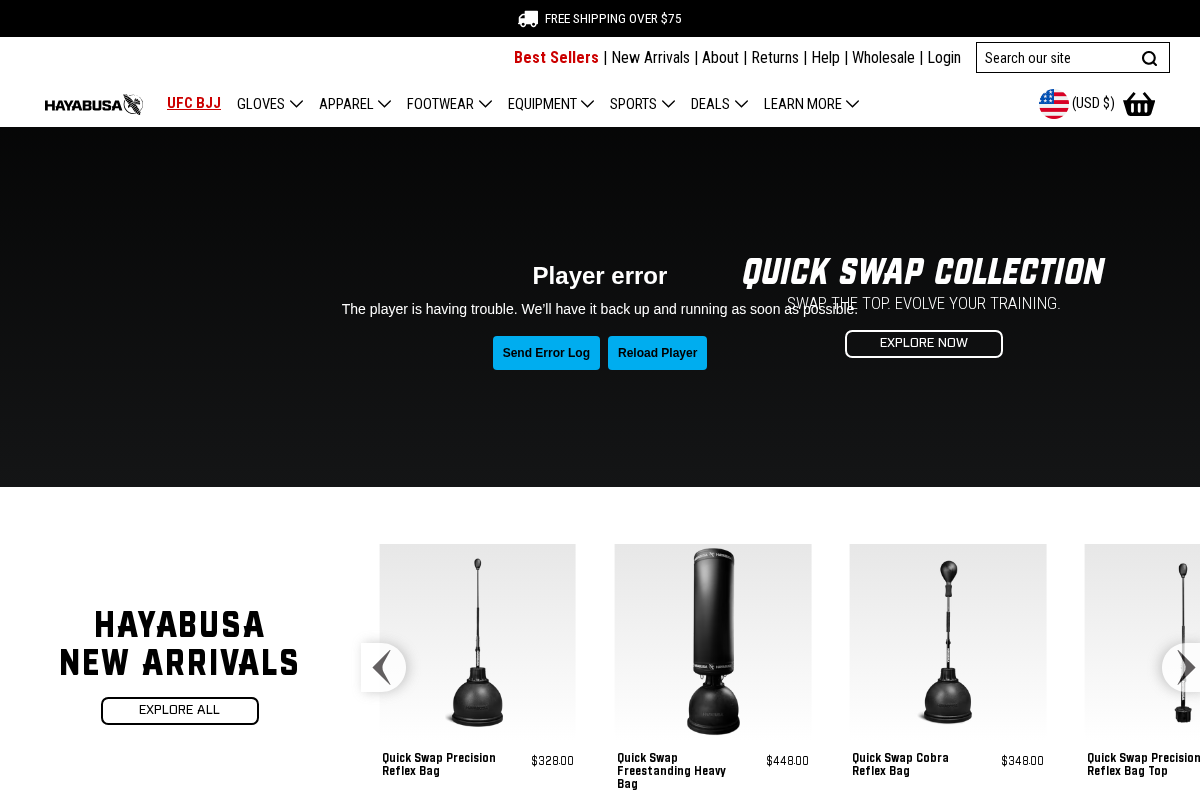 Hayabusa Fightwear homepage screenshot
