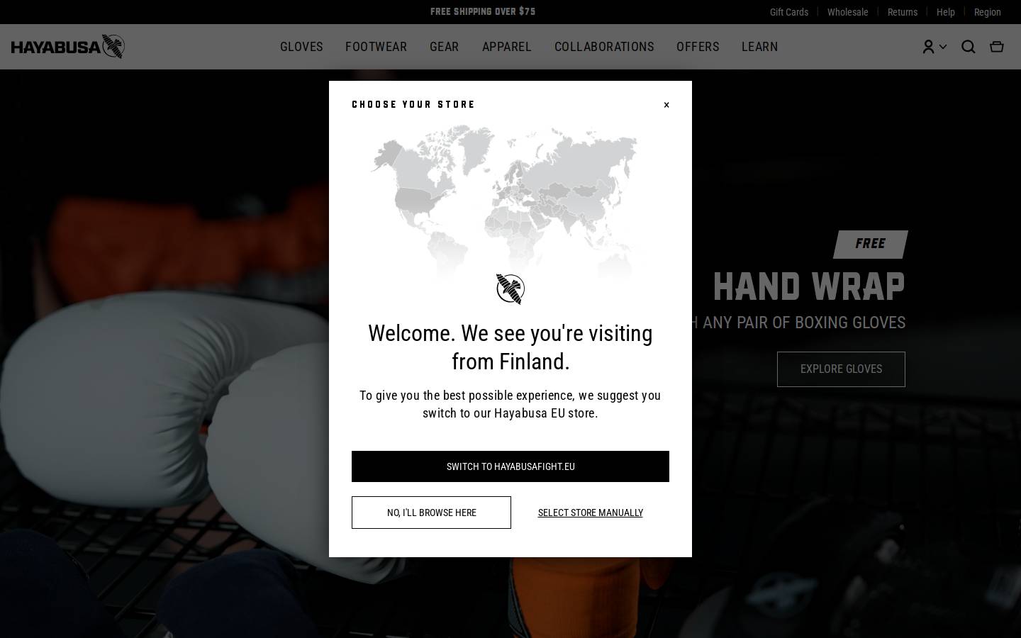 Hayabusa Fightwear homepage screenshot